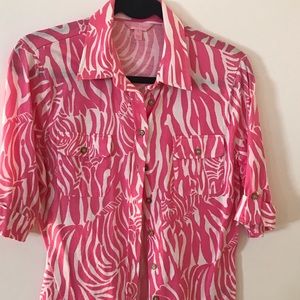 3/4 sleeve cotton pink & white zebra print